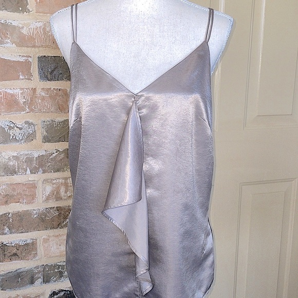Banana Republic Heritage Cascading Ruffle Champagne Satin Cami Side Zip Sz 10 - Picture 3 of 13